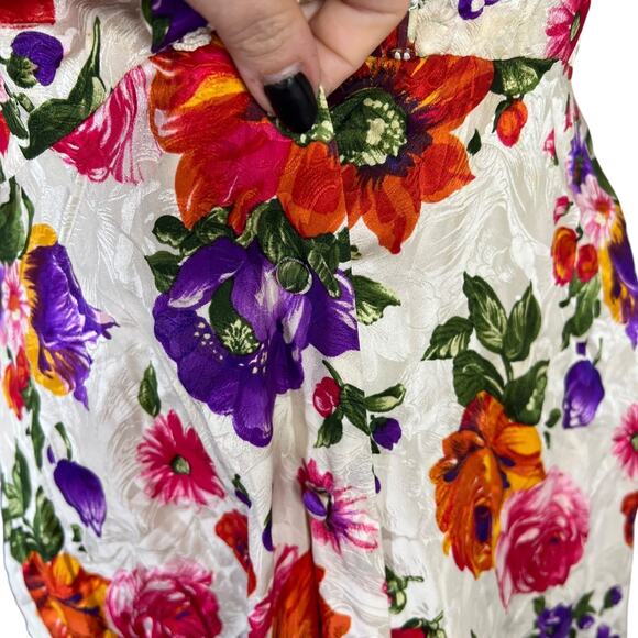 Vintage 80s Silk Floral Faux Wrap Midi Shirt Dress Oleg Cassini Womens Size 6 - Picture 6 of 7